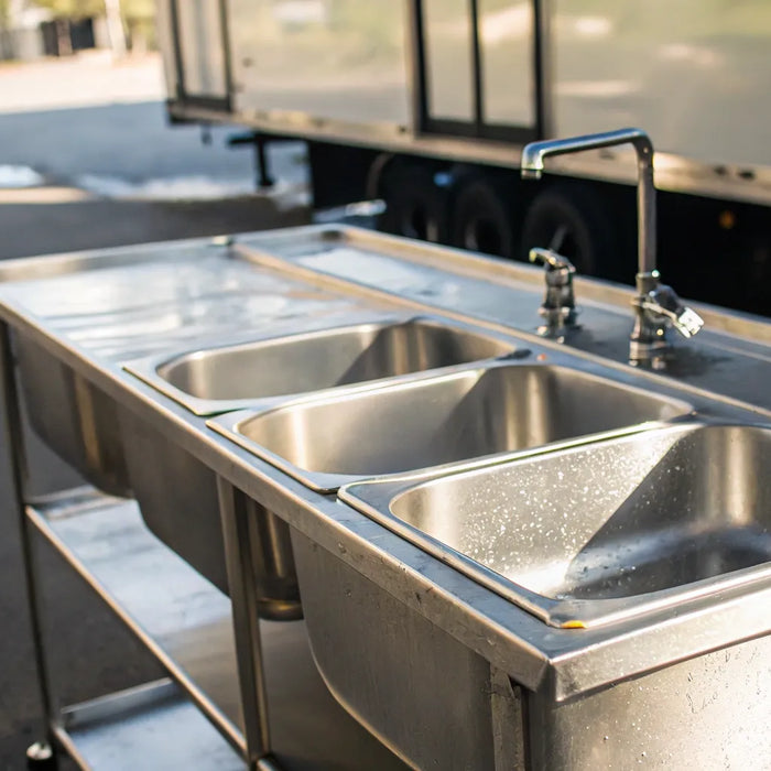 Food truck 3-compartment sink for hygiene and workflow.