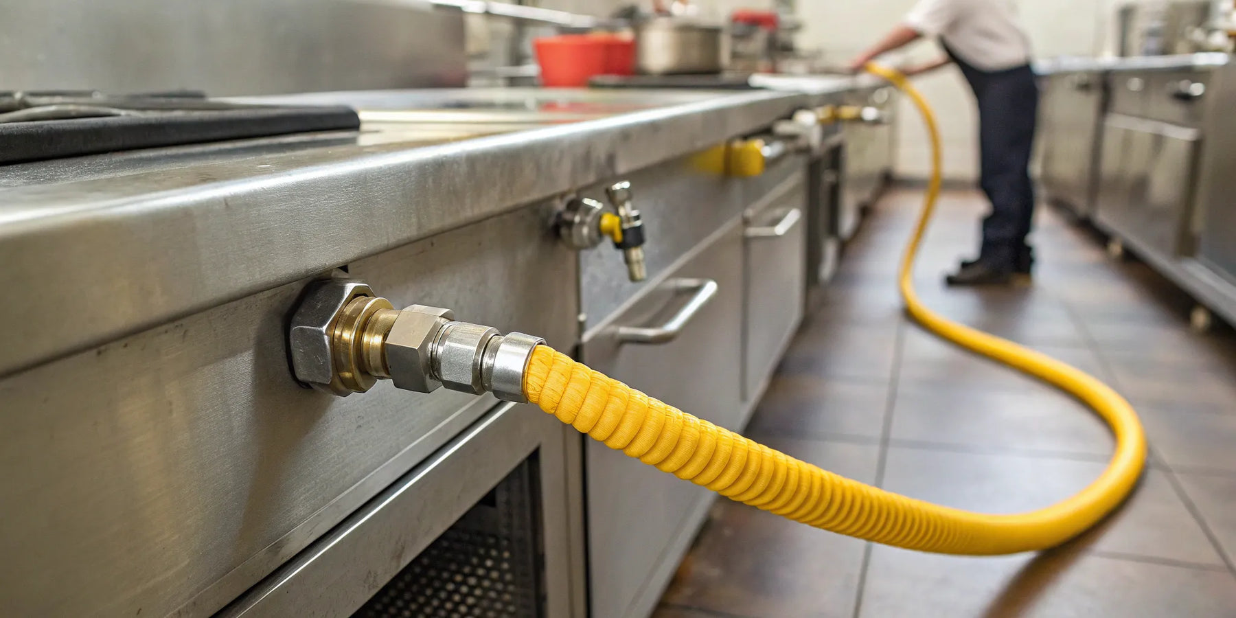 Safe gas hose connection on appliance.