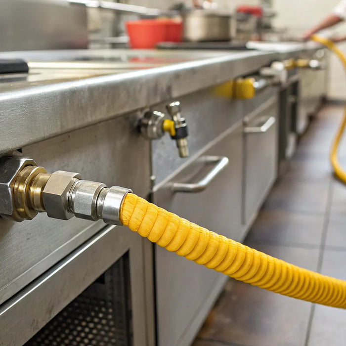 Safe gas hose connection on appliance.