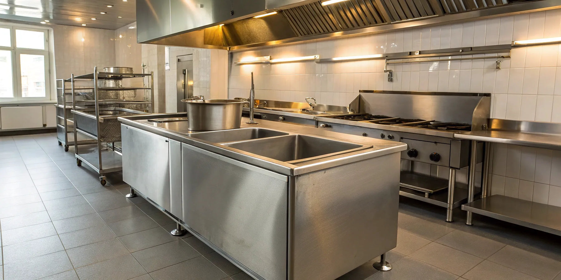 Stainless steel kitchen grease trap.