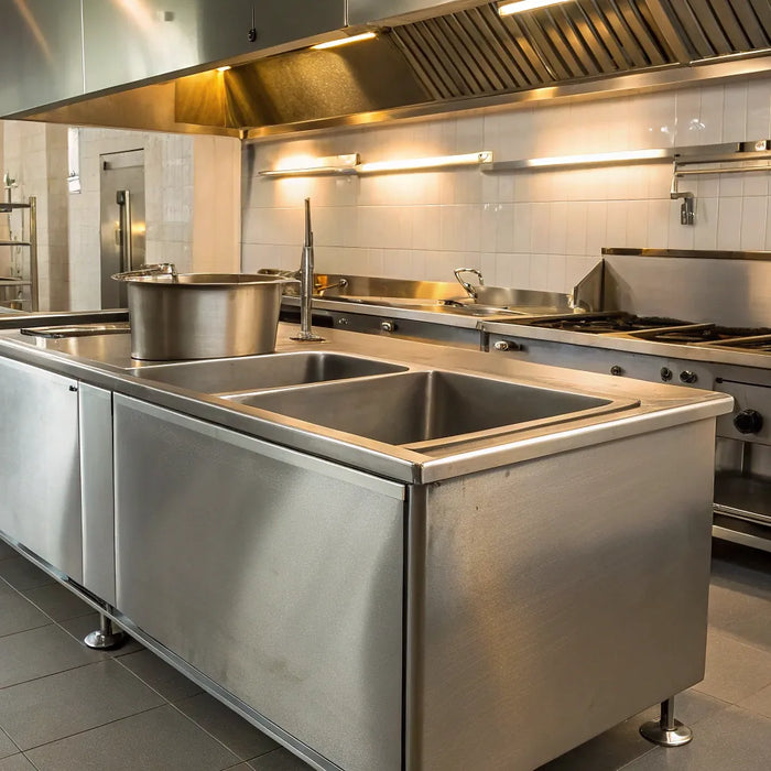 Stainless steel kitchen grease trap.