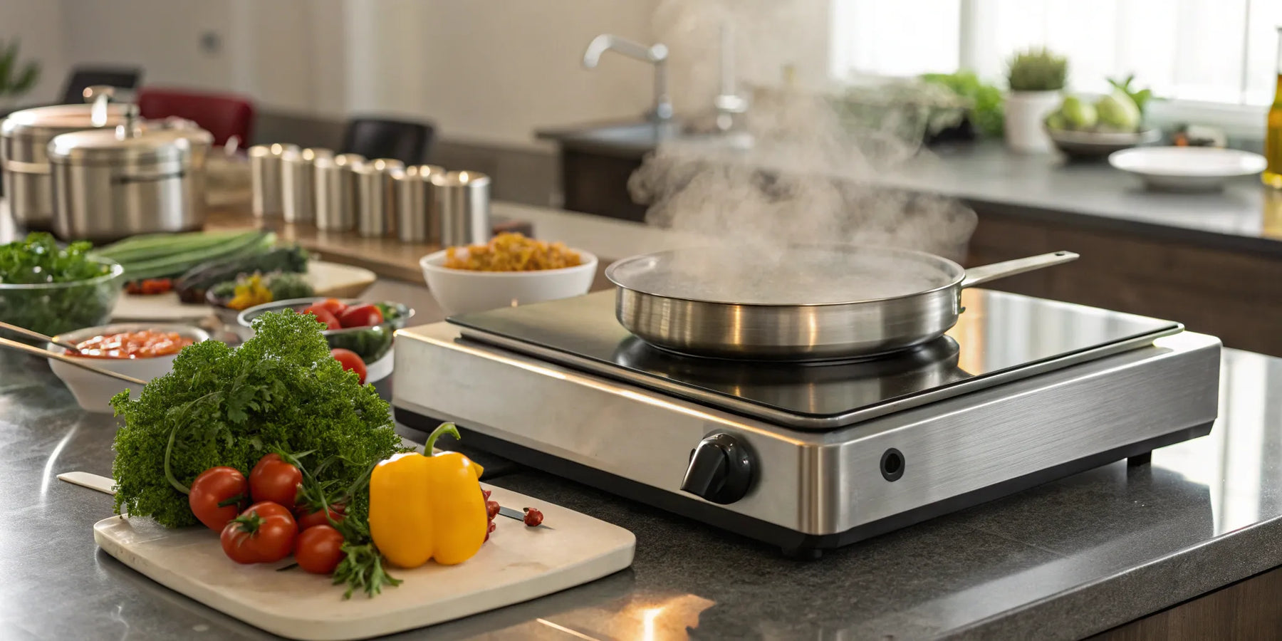 Hot plate cooking vegetables.