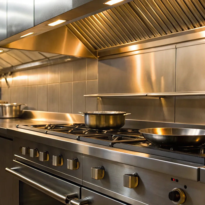 A commercial kitchen outfitted with the essential restaurant equipment for a new business.
