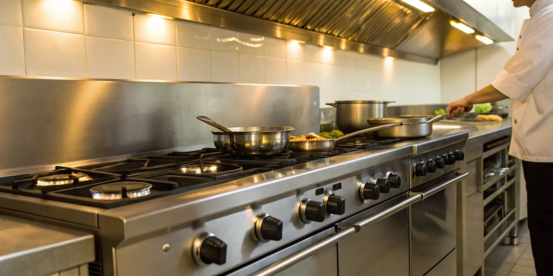 Propane range with stainless steel burners.