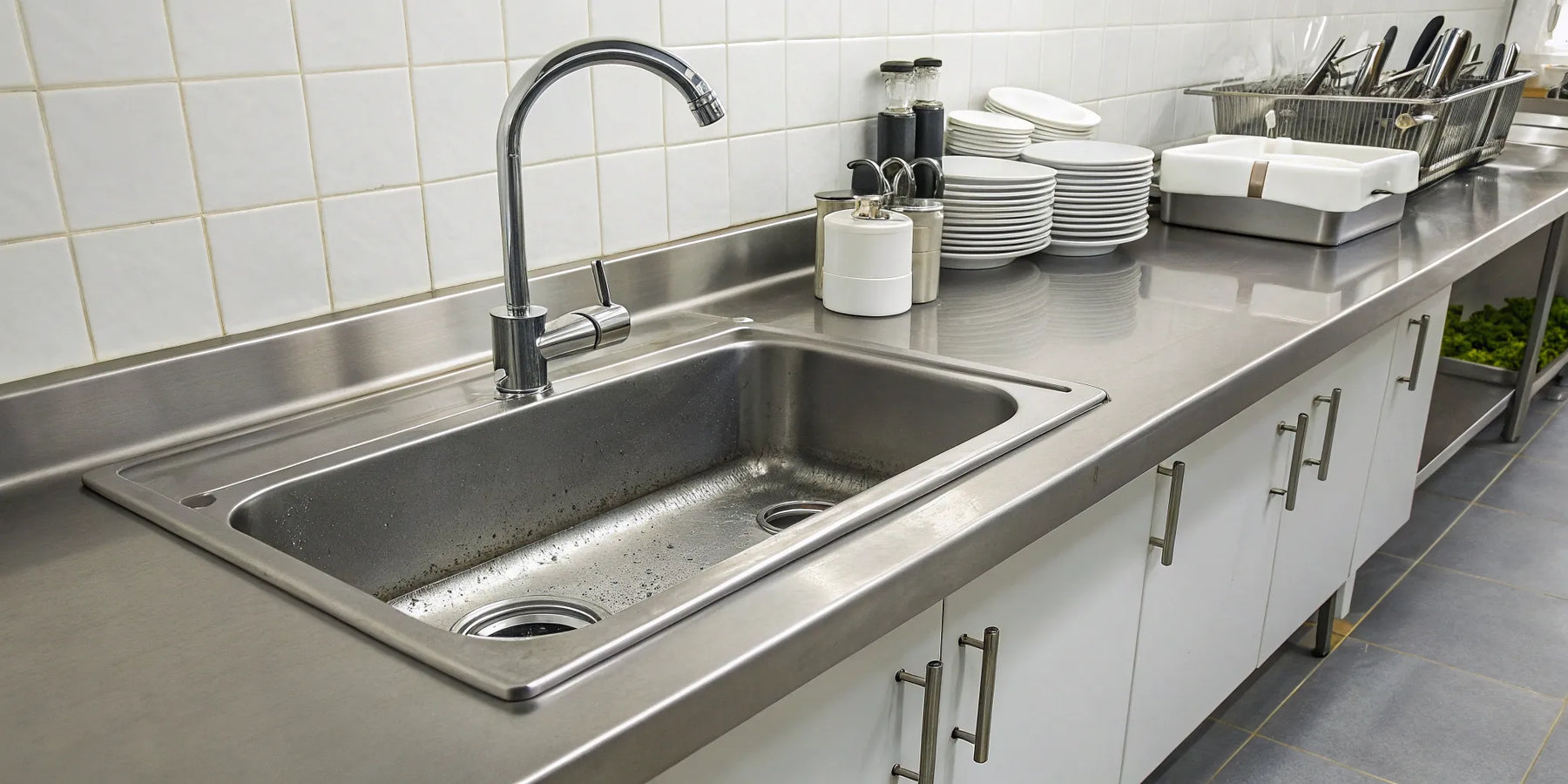 Stainless steel commercial hand sink with a faucet for a restaurant or business.