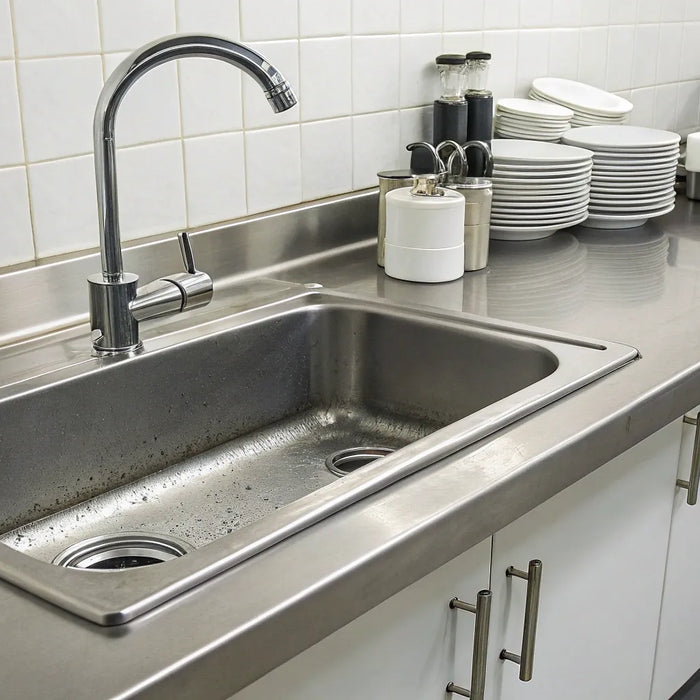 Stainless steel commercial hand sink with a faucet for a restaurant or business.