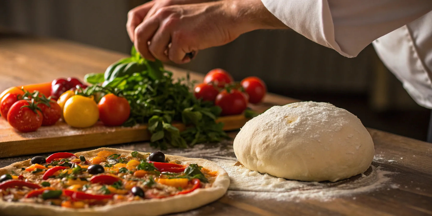 Chef preparing a pizza with fresh ingredients sourced from quality pizza suppliers.