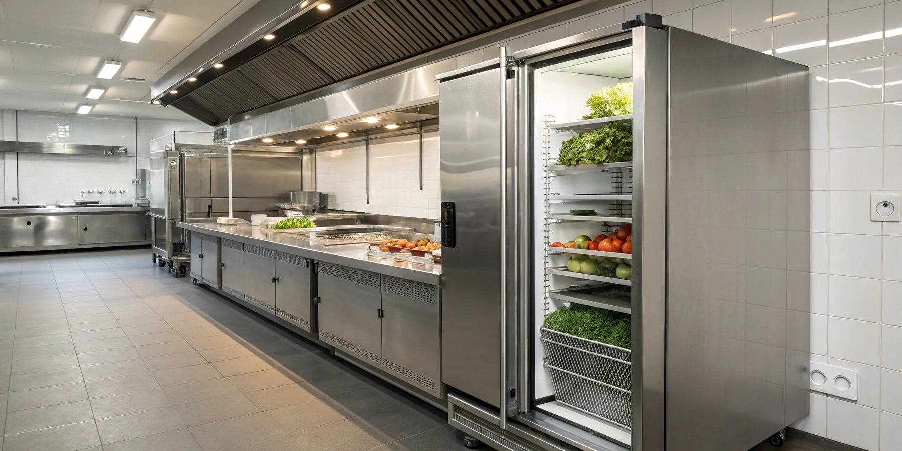 A stainless steel commercial upright freezer, a vital appliance for businesses looking for freezers near me.