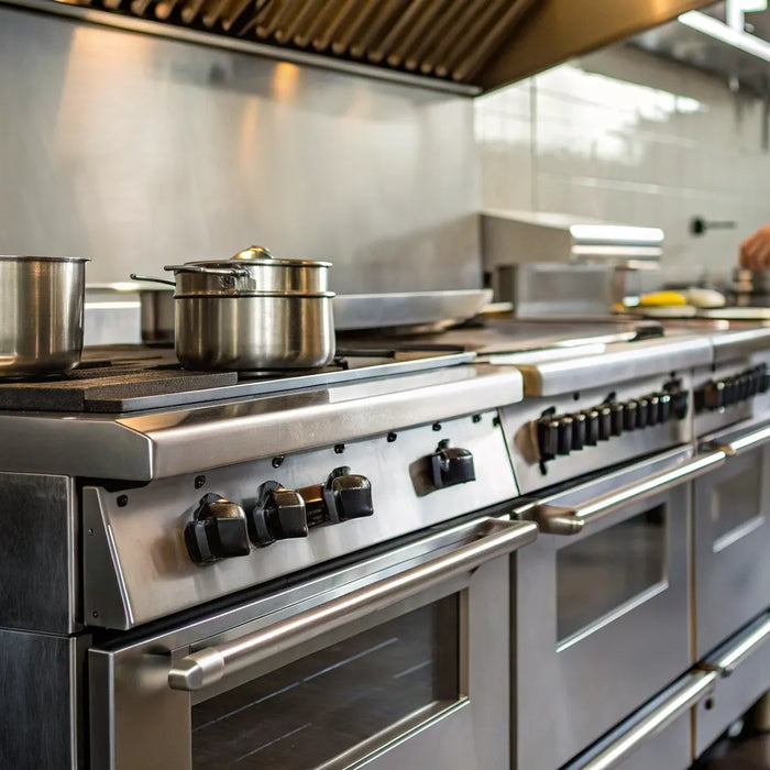 A San Francisco commercial kitchen with stainless steel restaurant equipment and high-performance cooktops.