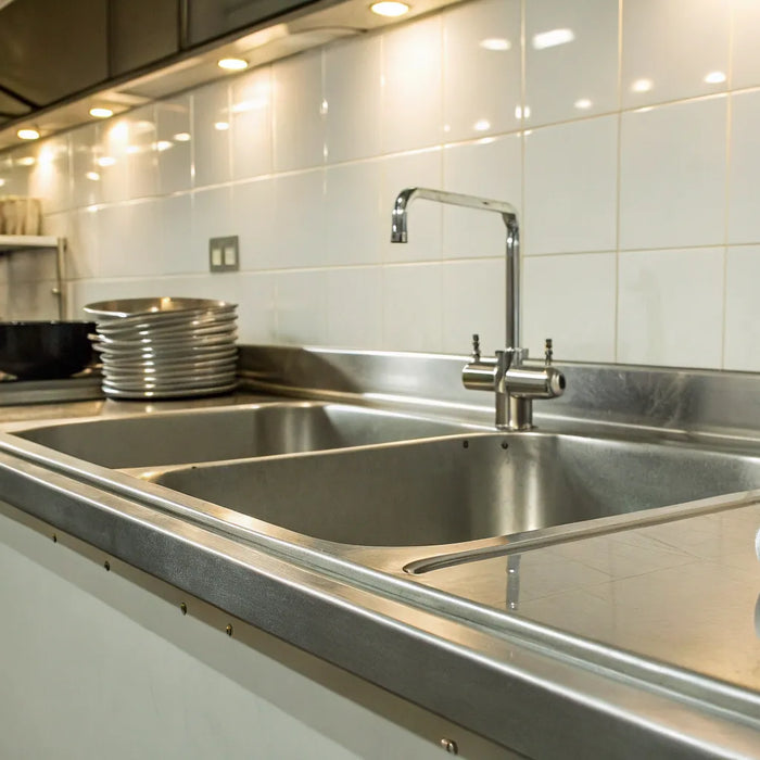 Durable industrial sink for restaurant use.