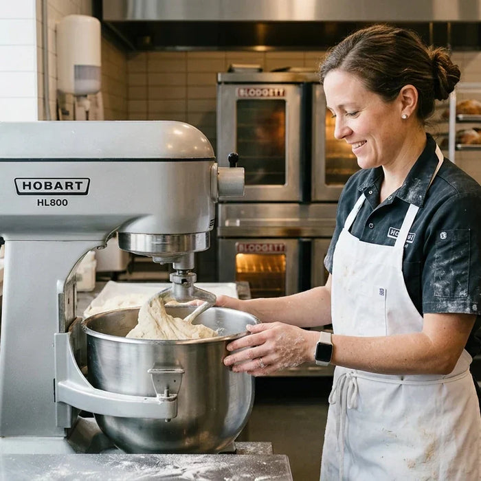 Professional Baker using a Commercial Planetary Mixer