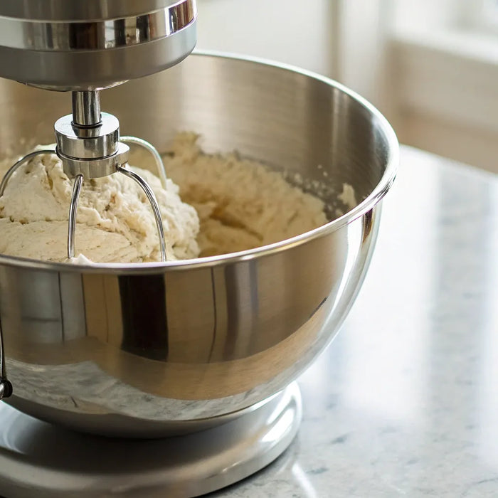 KitchenAid 8-qt. mixer in a stainless steel bowl.