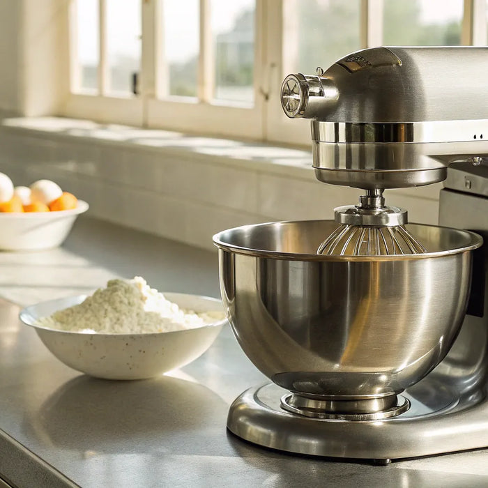 KitchenAid Heavy Duty mixer with attachments.