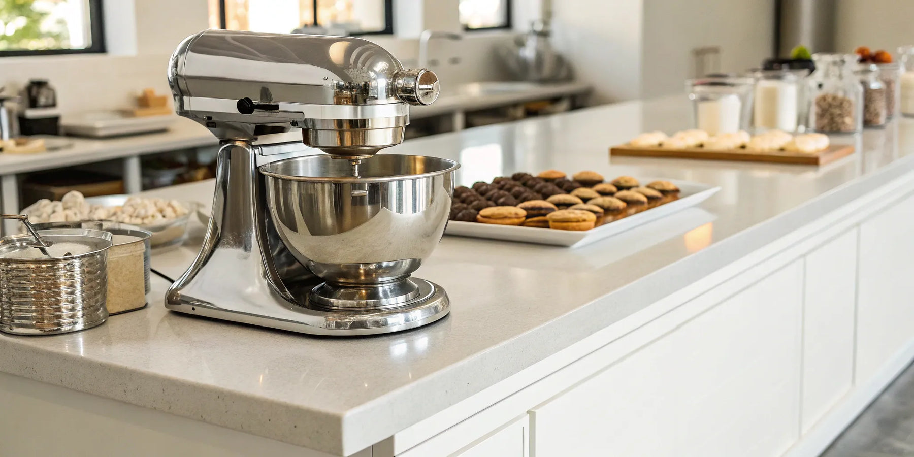 KitchenAid stand mixer in a kitchen.