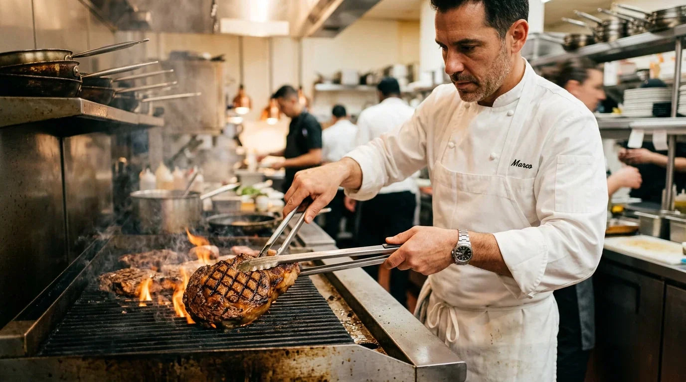 Atosa ATRC-24 24-inch radiant charbroiler review — 70,000 BTU commercial charbroiler with cast iron grates on a restaurant cookline
