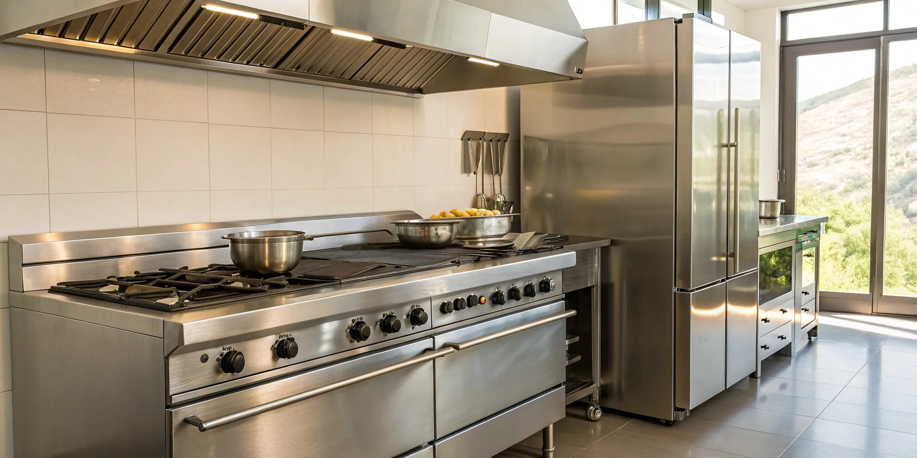 Essential commercial kitchen equipment for Milwaukee restaurants, including a range and prep table.