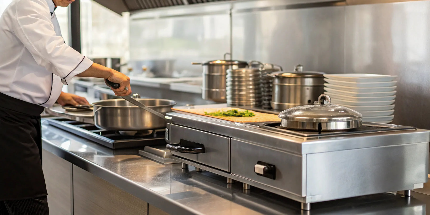 Chef using Rapids Restaurant Supply equipment in a professional restaurant kitchen.