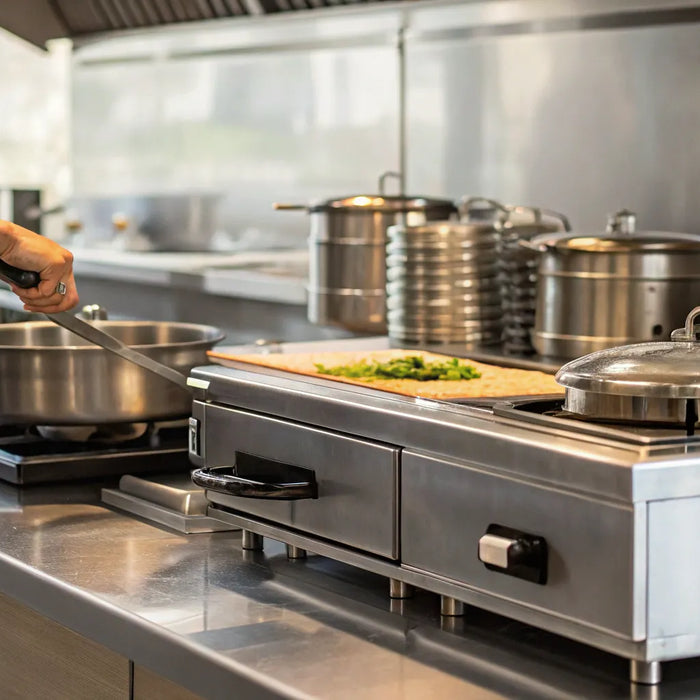 Chef using Rapids Restaurant Supply equipment in a professional restaurant kitchen.