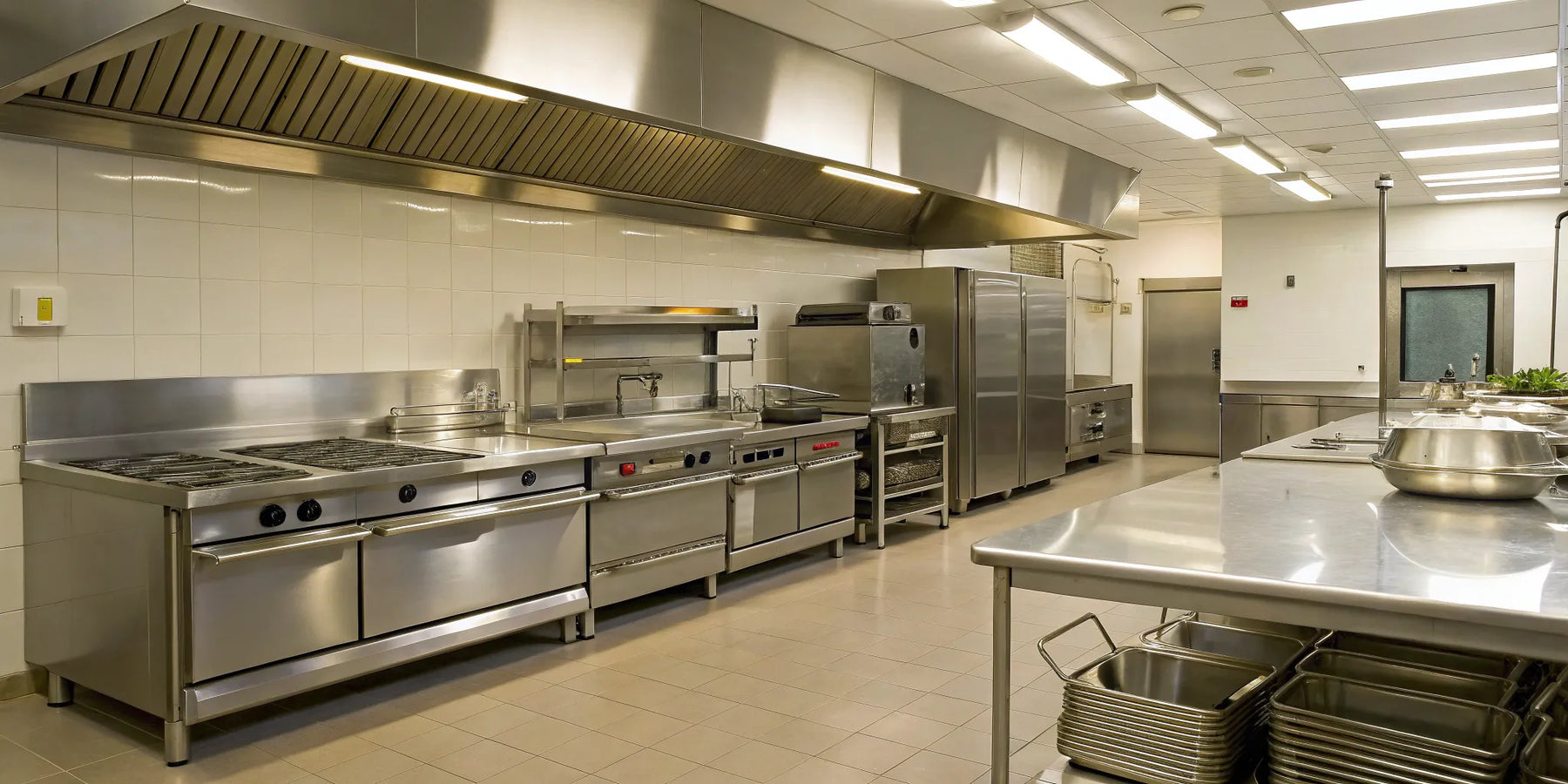 Restaurant equipment lease: Stainless steel kitchen appliances.