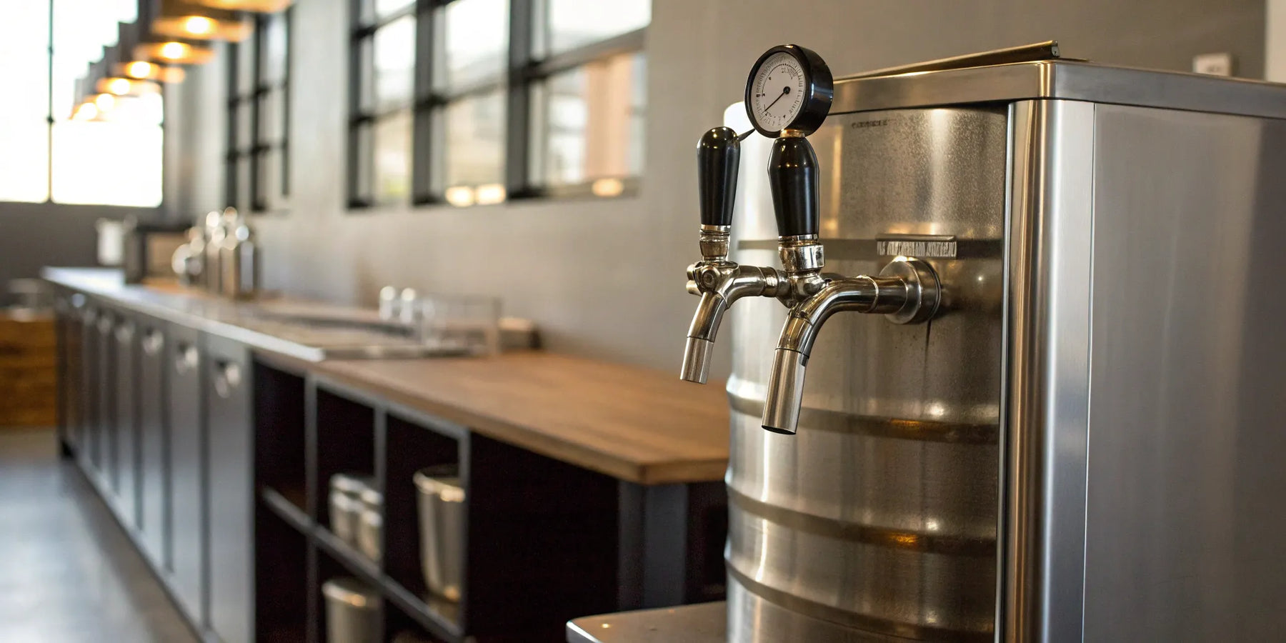 Restaurant kegerator with two taps.