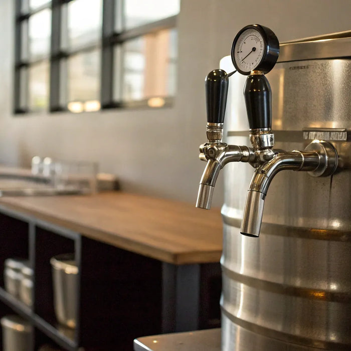 Restaurant kegerator with two taps.