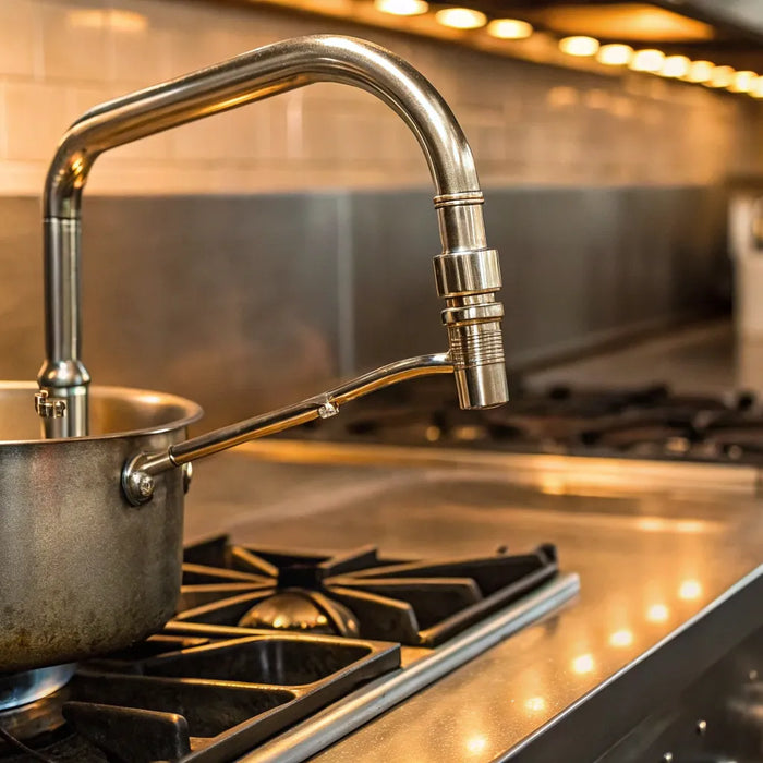 Wall-mounted pot filler above stove.