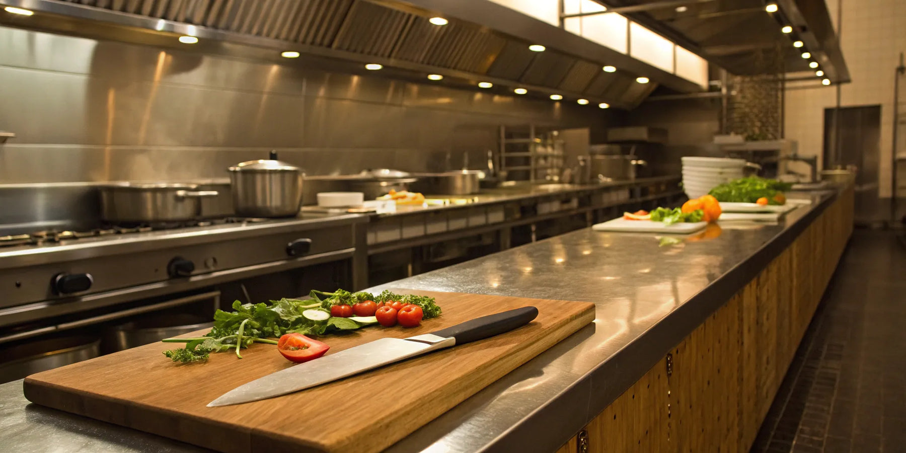 A Seattle restaurant store showroom with commercial kitchen equipment and stainless steel counters.