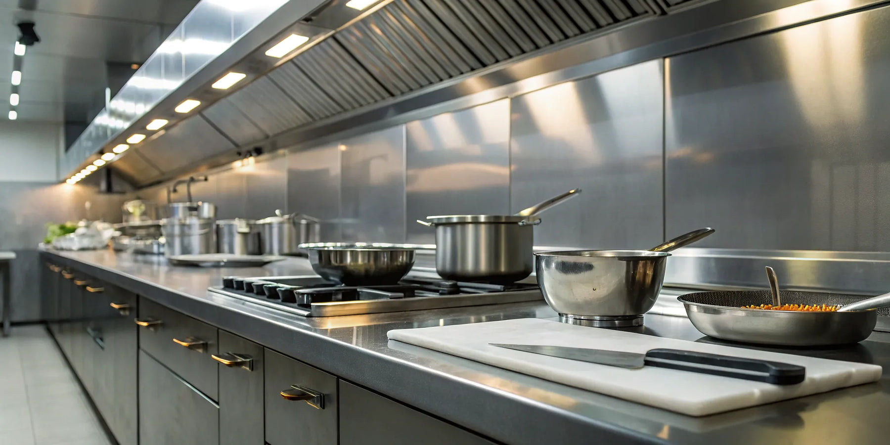 Essential restaurant supply equipment in a modern kitchen.