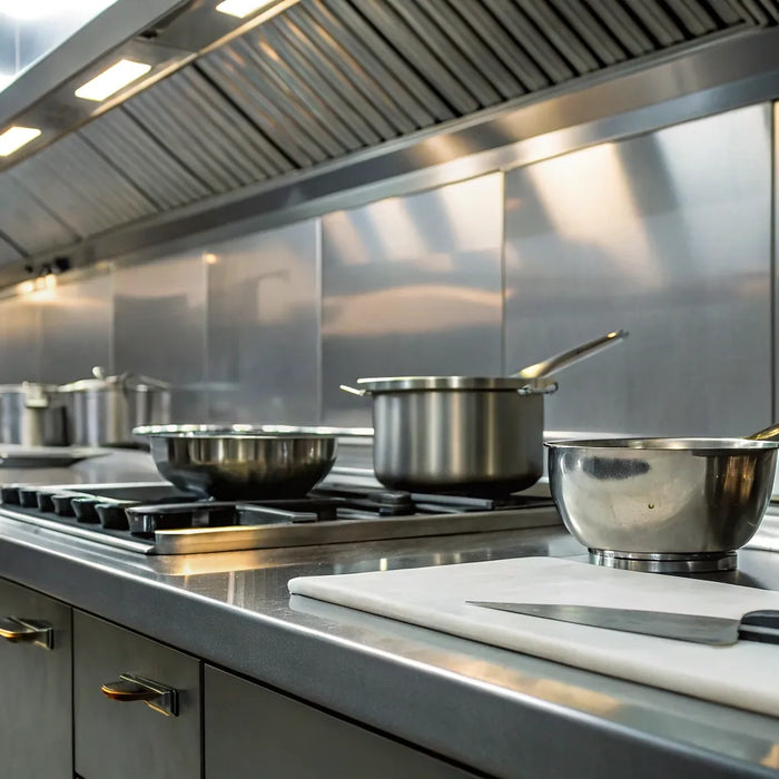 Essential restaurant supply equipment in a modern kitchen.