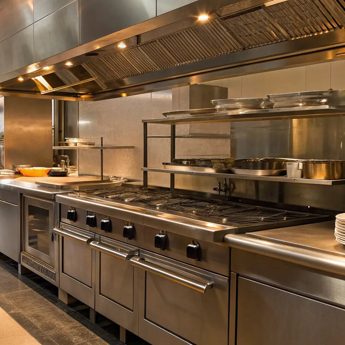 Commercial kitchen with restaurant supply equipment in San Antonio, Texas.