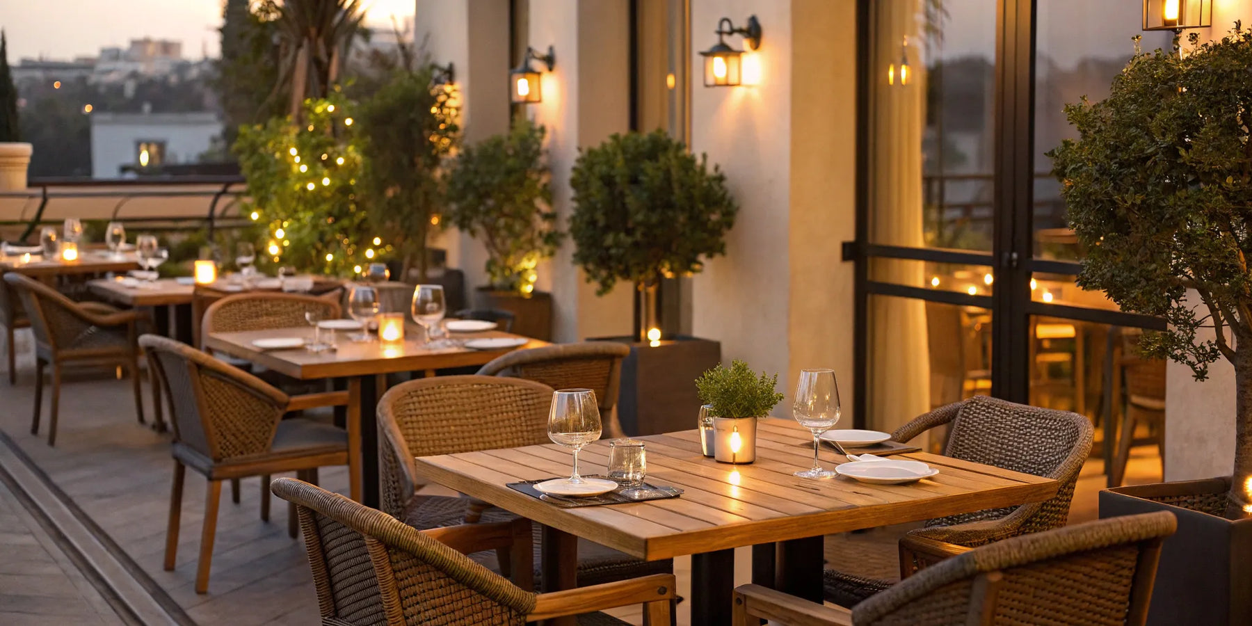 Restaurant tables and chairs.