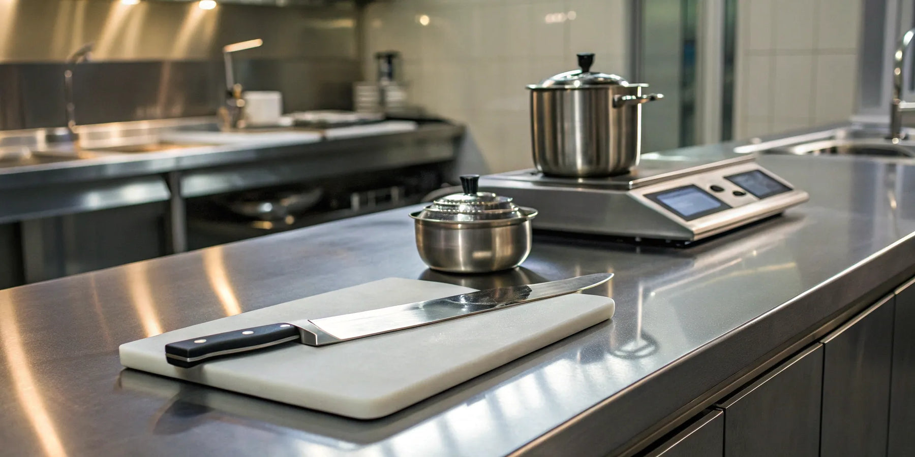 Commercial kitchen with stainless steel restaurant equipment in Seattle.