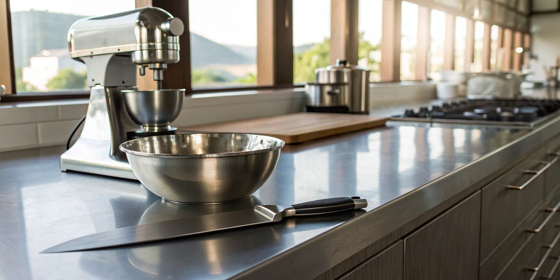 Professional kitchen equipment at a Seattle restaurant supply store.