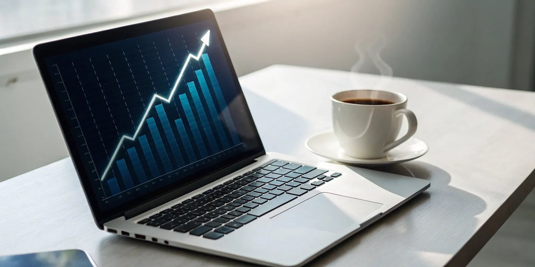 Restaurant SEO growth shown on laptop with coffee cup.