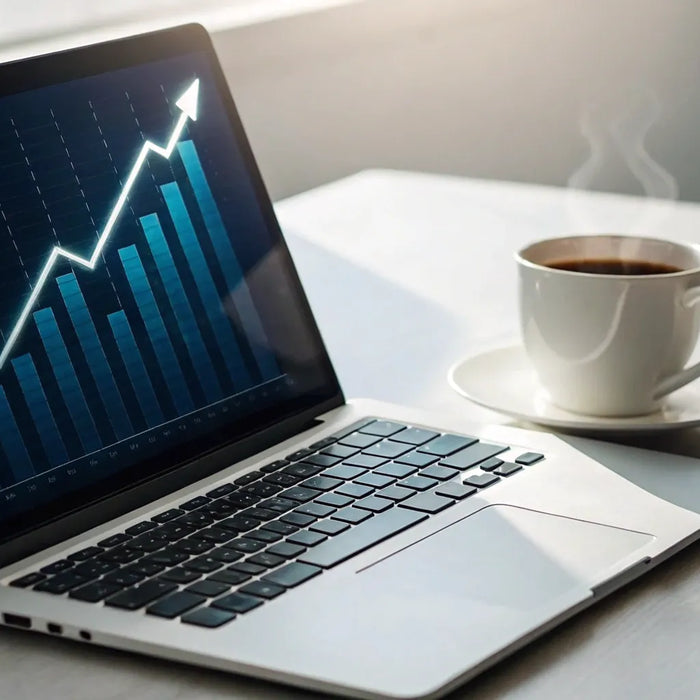 Restaurant SEO growth shown on laptop with coffee cup.