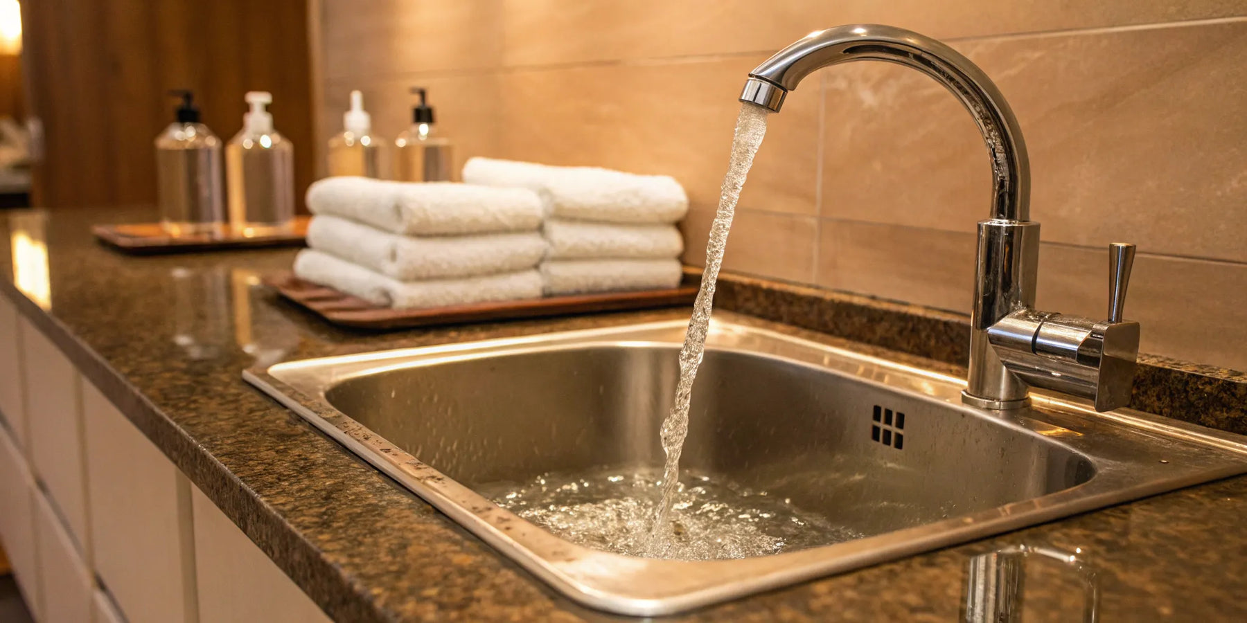 Commercial hand sink with soap dispenser and towels.