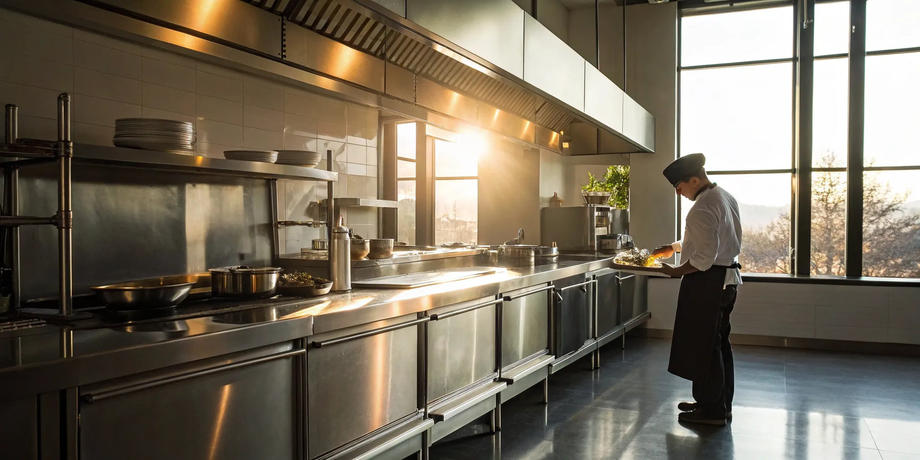 Stainless steel cooking equipment and supplies inside The Restaurant Store in Capitol Heights.