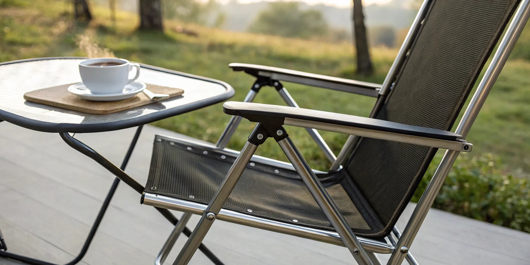 Folding chair for indoor and outdoor use.