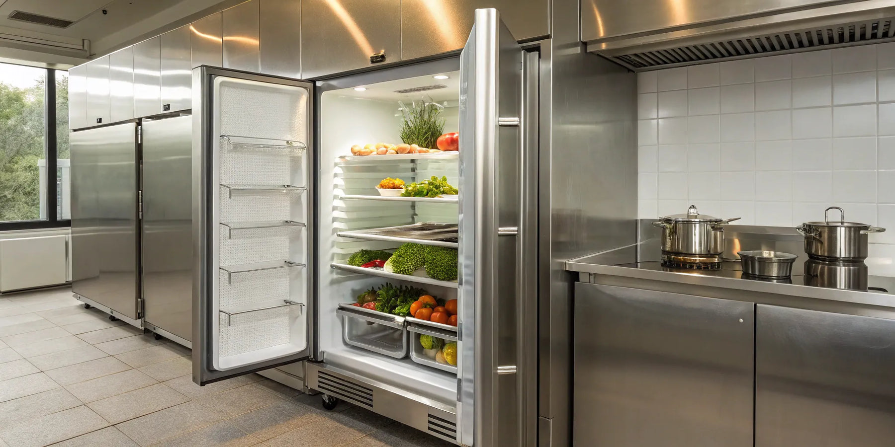 Commercial 2-door reach-in refrigerator.