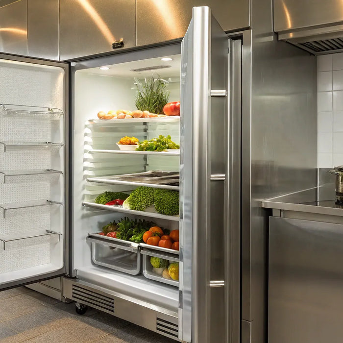 Commercial 2-door reach-in refrigerator.