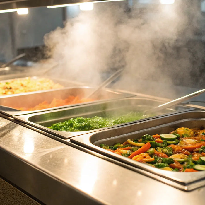 4-well steam table maintaining optimal food temperatures.
