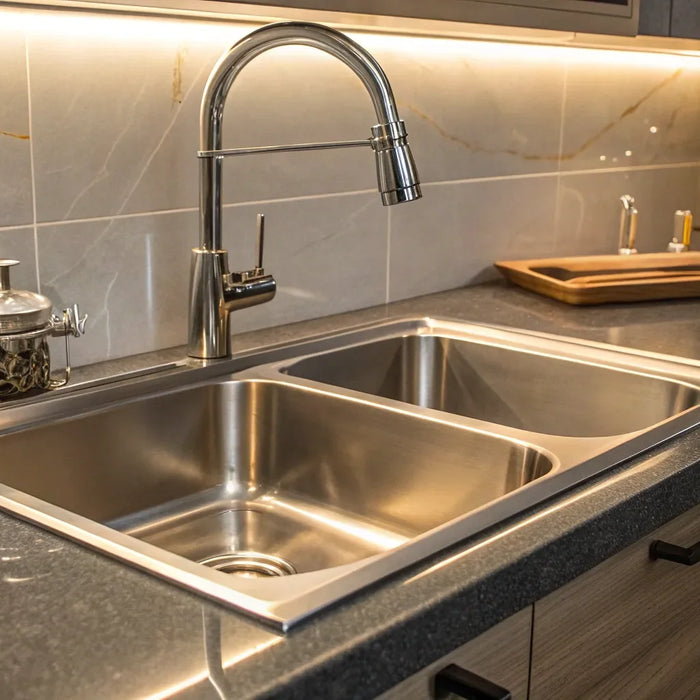 Commercial stainless steel double sink.