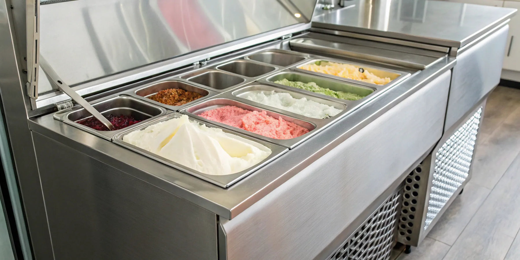 Ice cream dipping cabinet for restaurant use.