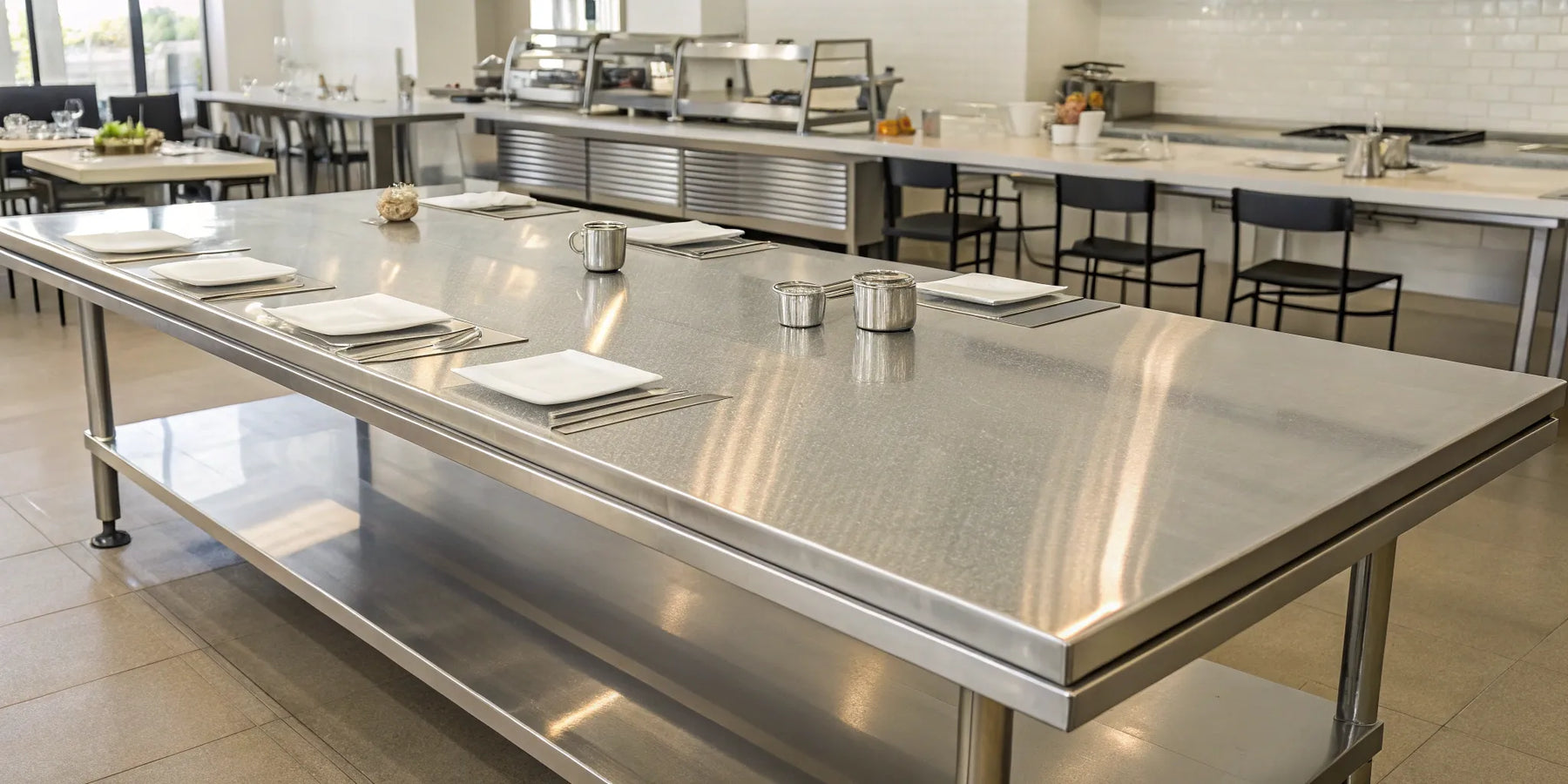 Durable stainless steel table top.