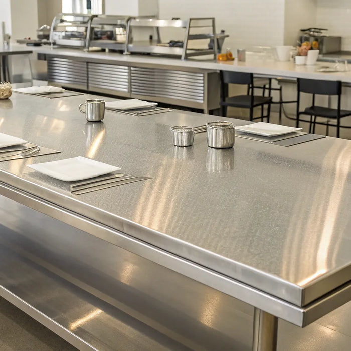 Durable stainless steel table top.