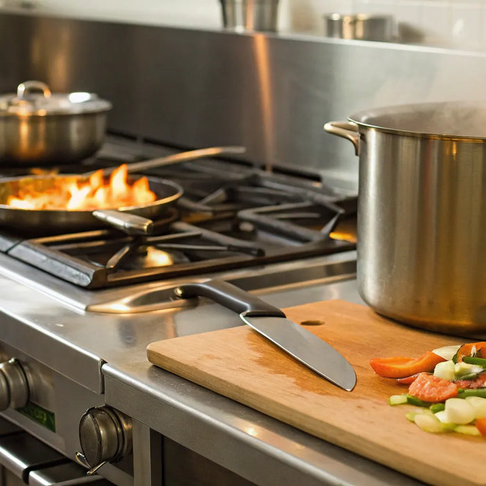 A Tulsa commercial kitchen with stainless steel cooking and food prep equipment.