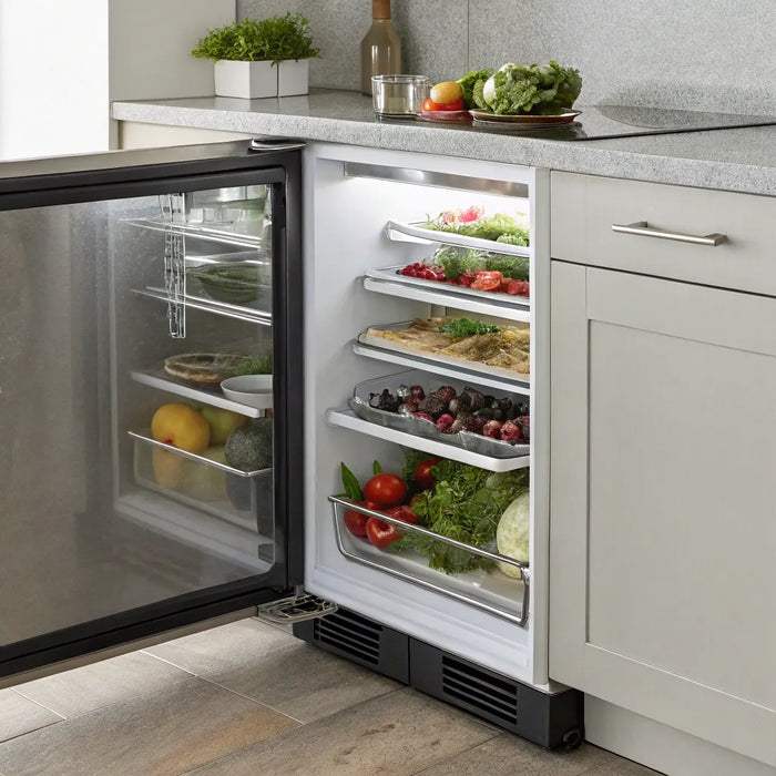 Undercounter frost-free freezer showcasing organized storage.
