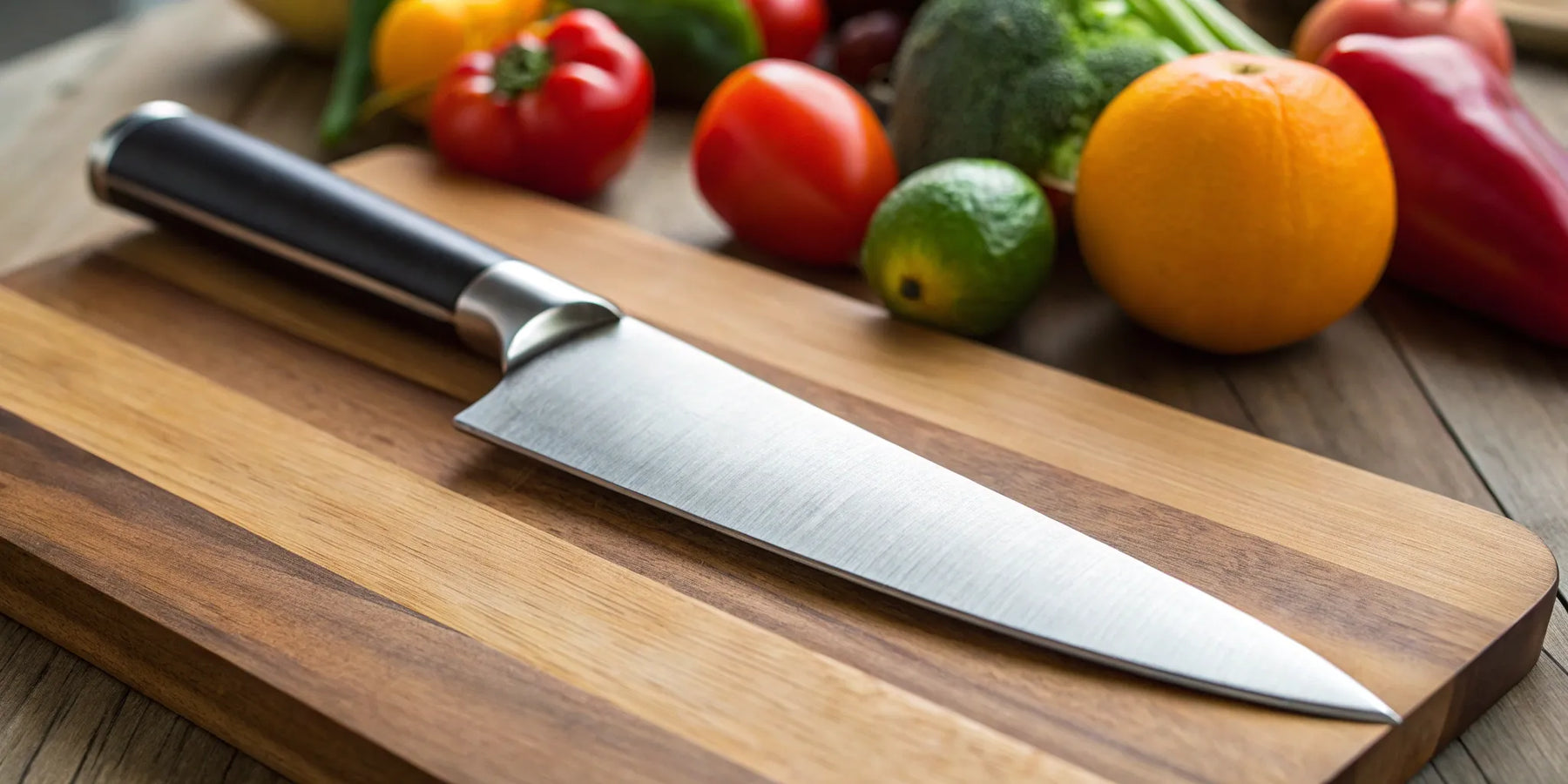 Sharp paring knife on cutting board.