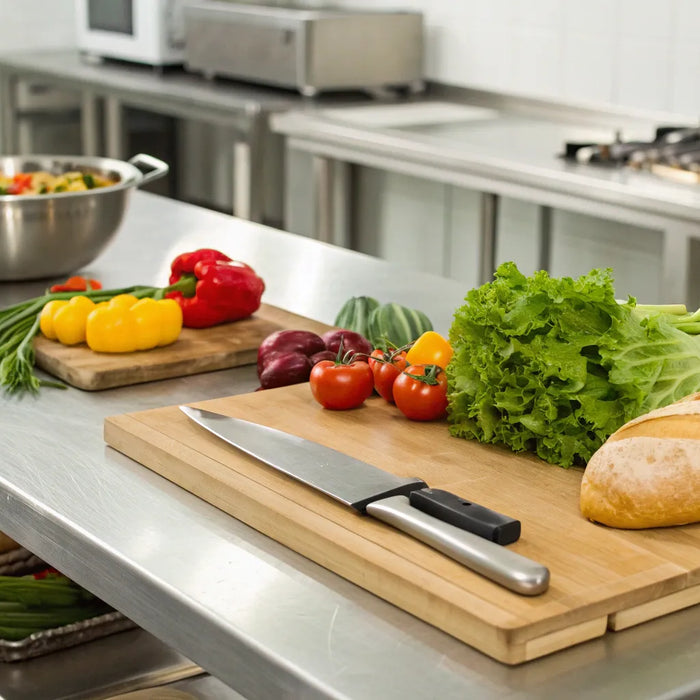 A sandwich prep table organized with fresh ingredients on a stainless steel surface.