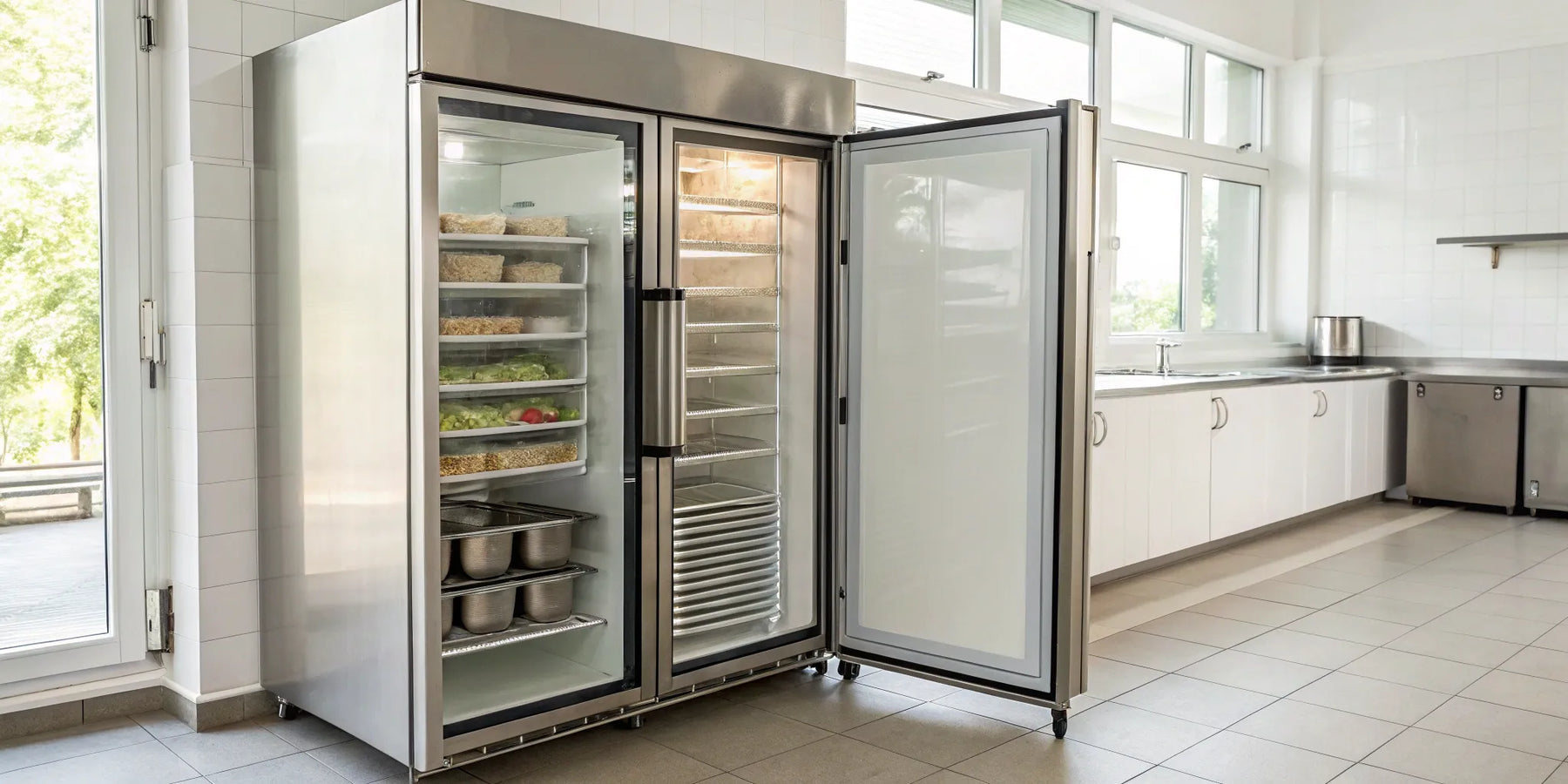 3-door commercial freezer.